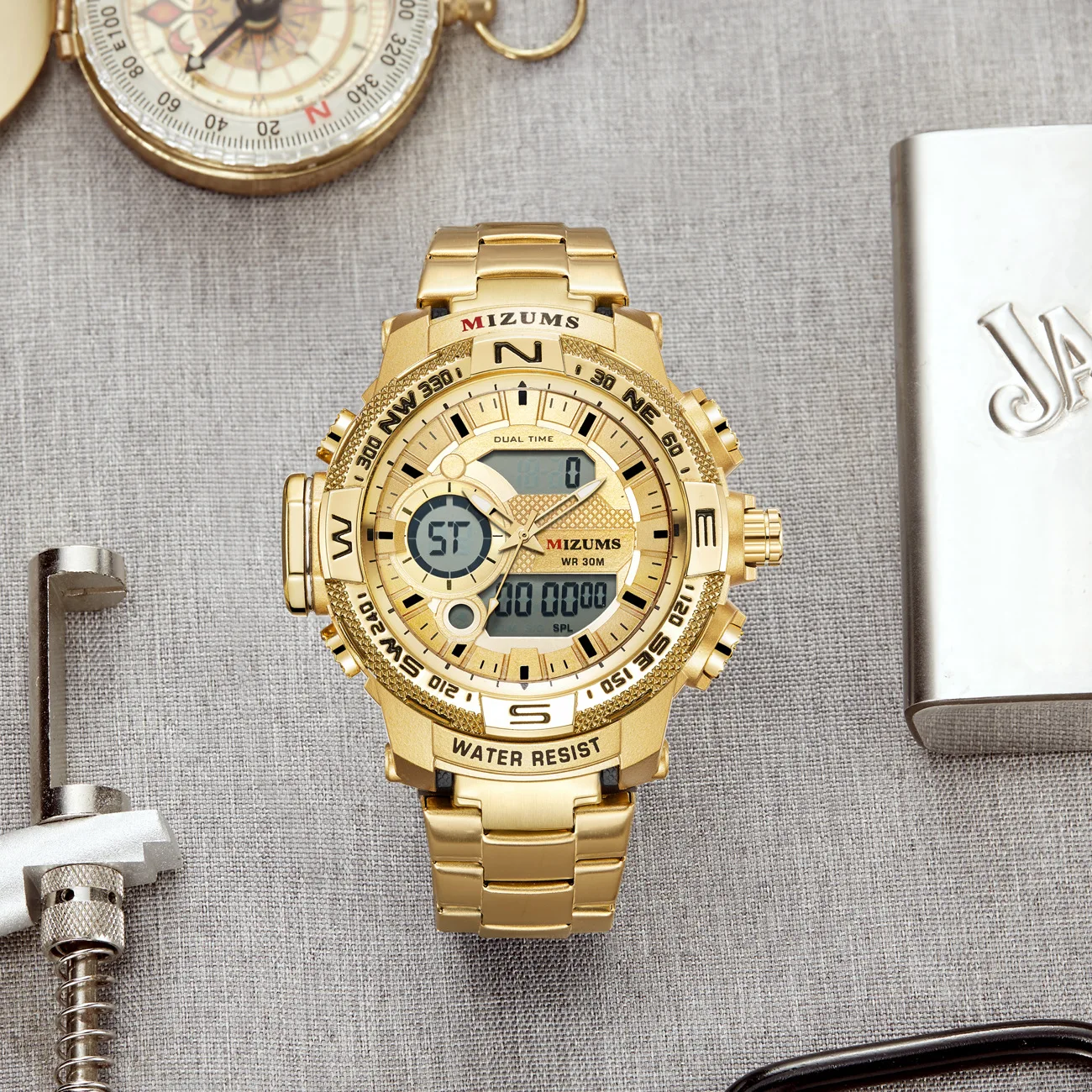 Мужские Роскошные модные часы, мужские военные спортивные часы с цифровым дисплеем, кварцевые часы, водонепроницаемые мужские часы с подарочной коробкой