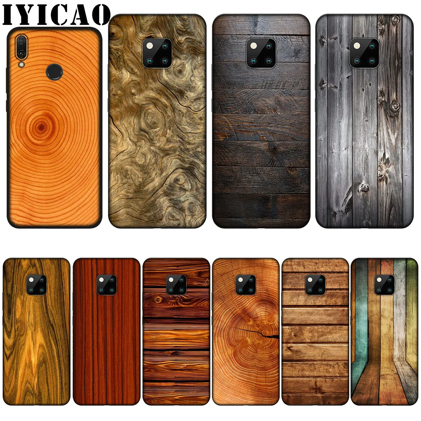 IYICAO Wood grain Silicone Soft Case for Huawei Nova 3 3i 2i Mate 20 10 Pro Lite |