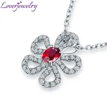 Ожерелье с подвеской из натурального красного рубина, белое золото 14 карат, хорошее украшение в форме цветка с бриллиантами для женщин, хорошее ювелирное изделие