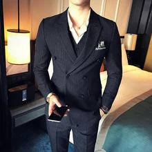 Весна и осень новое тонкое Полосатое тканевое мужское повседневное модное Деловое платье высокого качества самосовершенствование двубортное