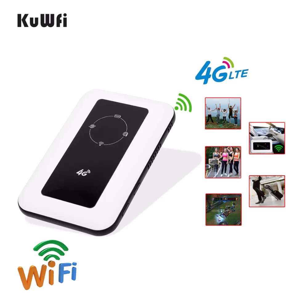 KuWFi 150 Мбит/с Открытый разблокированный 4G Карманный Wi-Fi маршрутизатор с 2400 мАч батарея слот для sim-карты поддержка LTE FDD B1/B3 до 10 пользователей