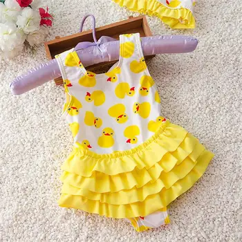 

Lovely Yellow Ducks Kids Swimsuit Quality Girls Swimwear Teenagers One-pieces Sweet Bath Suit Infant Children Baby Beachwear