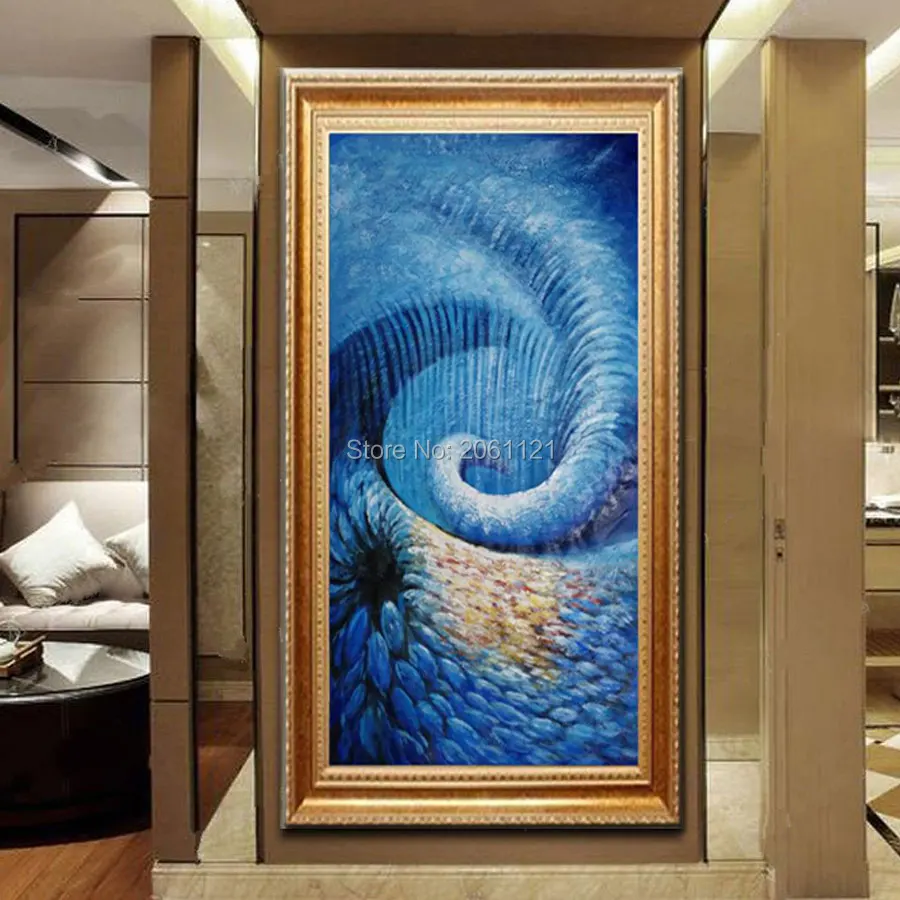 

Blue hand wall art modern porch corridor murals oil painting on canvas seascape fish in deep ocean picture for Villa hotel
