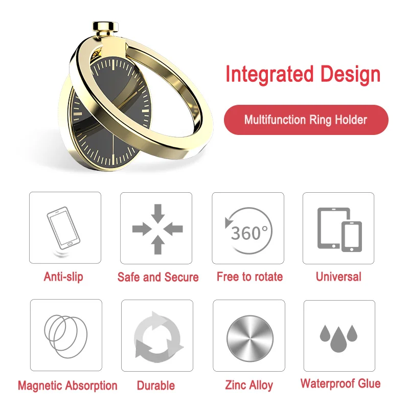 Luxury 360 Degree Metal Finger Ring Holder Smartphone Mobile Phone Finger Stand Holder For iPhone 8 7 6 Redmi Note 4 Samsung