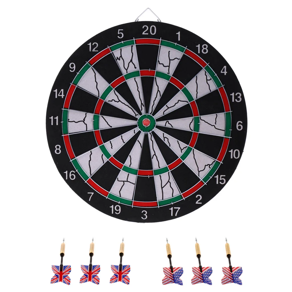 Durable 15'' Two Side Printing Dart Board Dartboard and 6 Darts for Darts Game