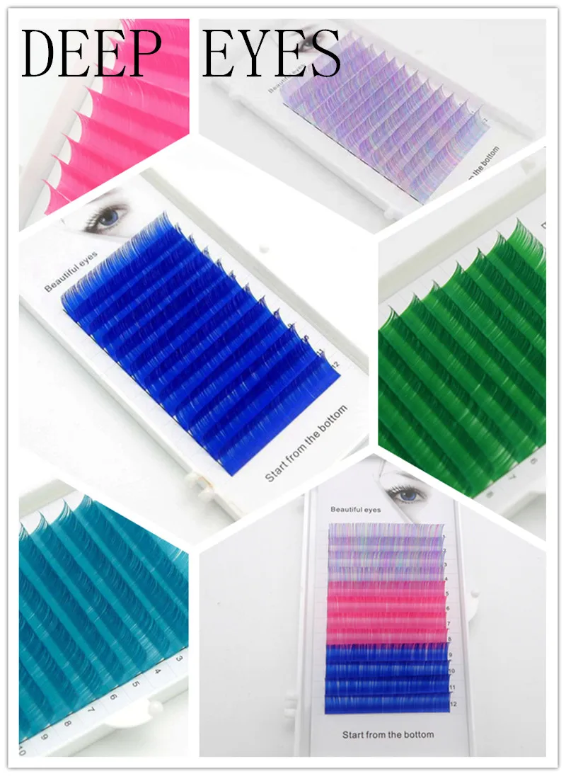 

2018 New C/D curl 0.07/0.1mm 8/15mm false lashes blue color eyelash individual colored lashes Faux volume eyelash extensions