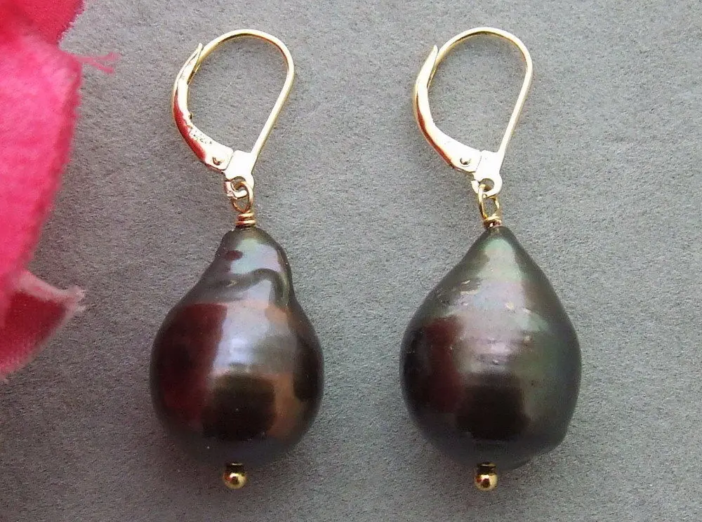 20MM Black Keshi Pearl Earrings-GP Lever Backb