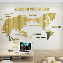 Креативная мозаичная карта мира акриловая 3d самоклеящаяся зеркальная Настенная Наклейка для гостиной фон настенная Золотая декоративная живопись