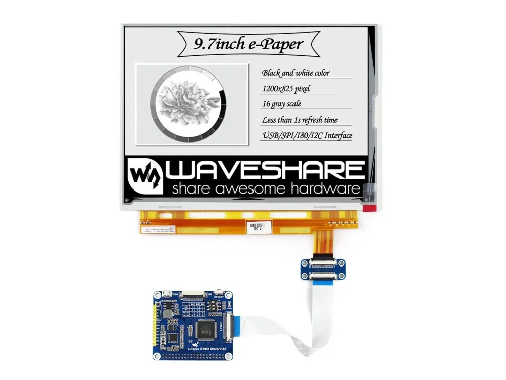 Waveshare 9,7 дюймовый E-Ink дисплей шляпа для Raspberry Pi Zero/Zero W/Zero WH/2B/3B/3B+ электронная бумага с интерфейсом USB/SPI/I80/iec