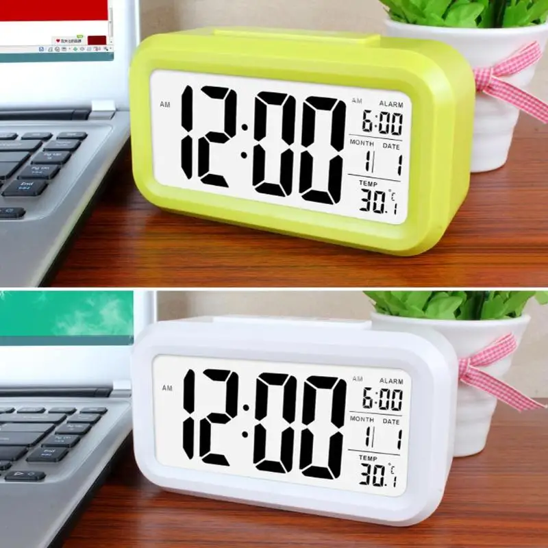 

Digital Alarm Clock Smart Temperature Mute Backlight Snooze LCD Clock Nightlight Office Table Clock Home Decor 3 Colors