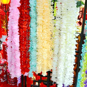 

300cm Cherry Flower Rattan Wisteria Garlands Hydrangea Petal Vines 8 Colors for Wedding Party Artificial Decorative Flowers