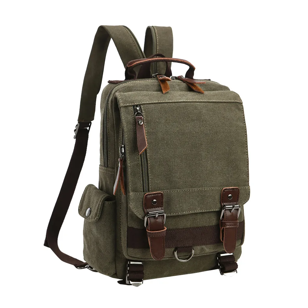 Aelicy, унисекс, Винтажный дизайн, школьная сумка, однотонный, высокое качество, Холщовый Рюкзак, для путешествий, большая емкость, многофункциональные сумки Rugzak - Цвет: Army Green