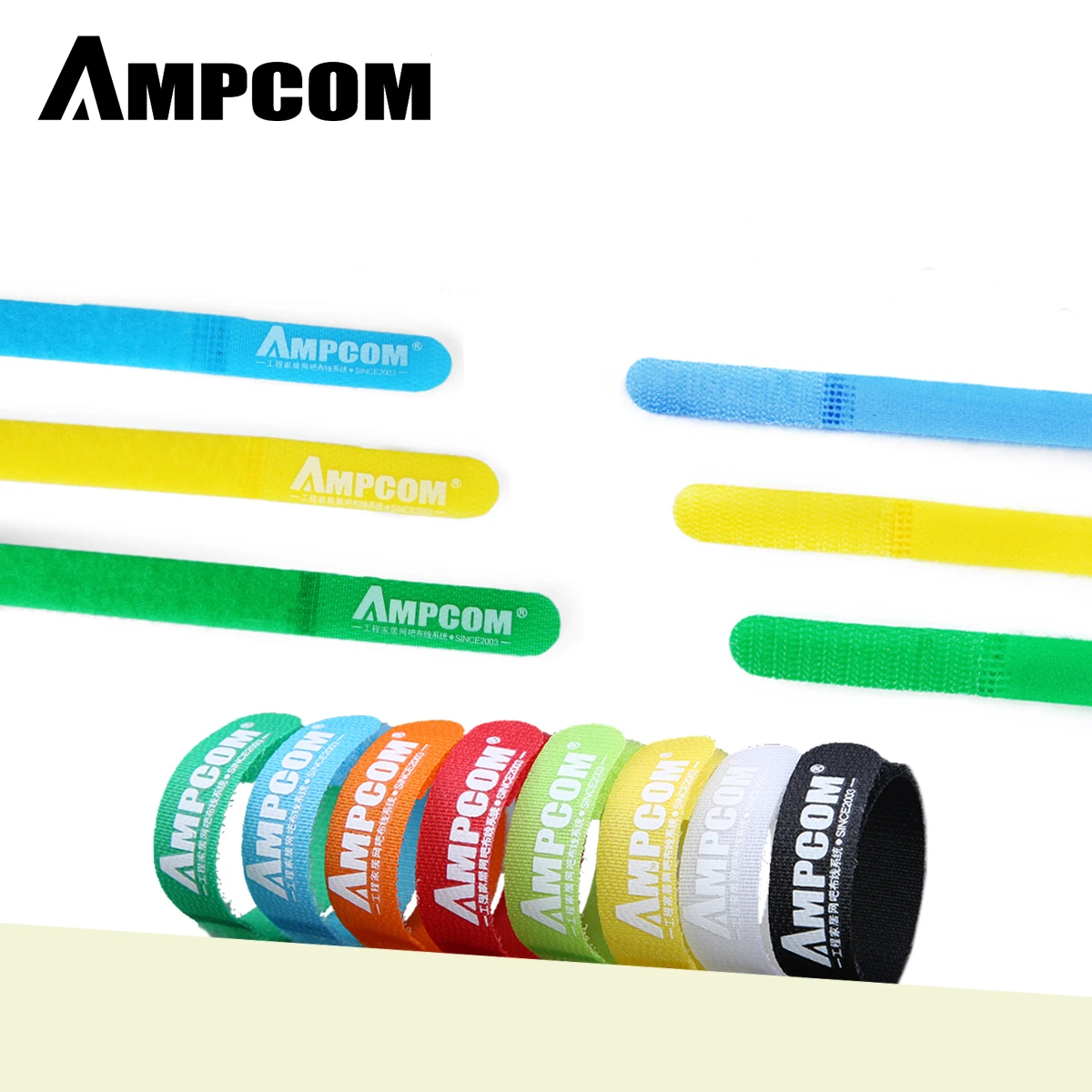 

AMPCOM Fastening Cable Ties Reusable Hook and Loop Multi-Color Cord Management Wraps - 6”×1/2” 8 Colors