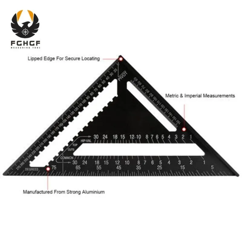 

FGHGF Angle Ruler 12 Inch Triangle Ruler Straight Angle Ruler Measuring Tools Tool Quick Read Square Layout Tool Woodworking