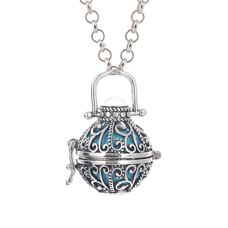 Women s Angel Ball Long Chain Necklace Antique Silver Plated Crystal Stone Cage for Pregnant Women