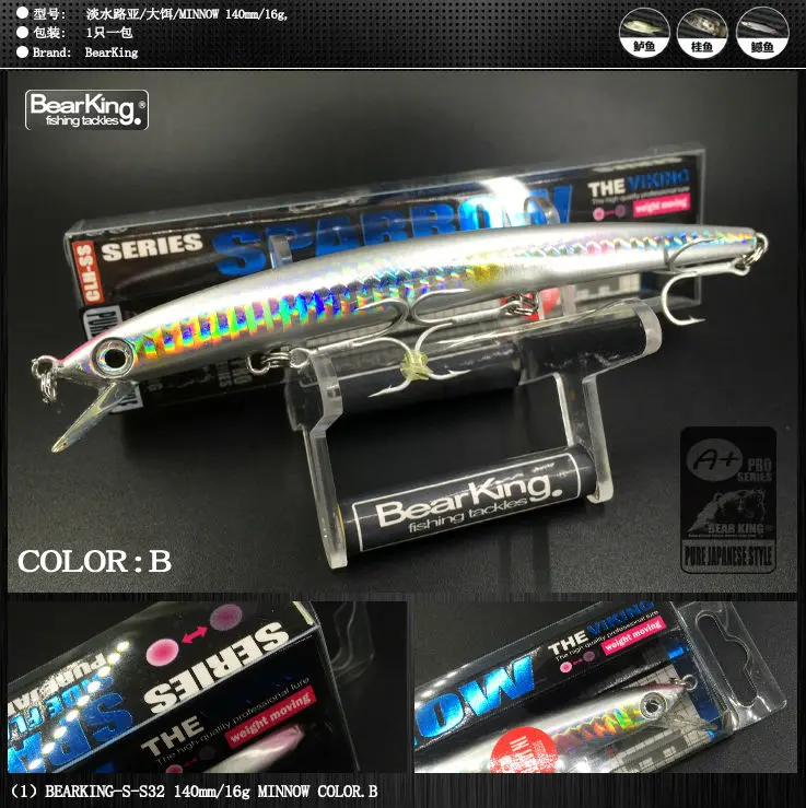 Retail 2016 good fishing lures minnow,quality professional baits 14cm/16g,bearking hot model crankbaits penceil bait popper