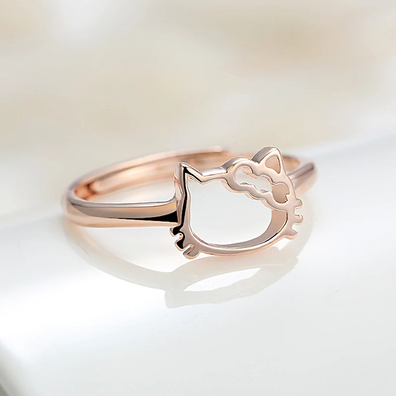 

925 sterling silver ring for woman Korean style Cute hello kitty fashion ring womens tail ring 3 colors