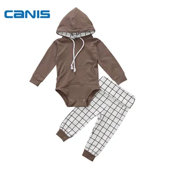 

2PCS Special Offer Preppy Style Newborn Infant Baby Boy Girl Hooded Romper+Plaid Pants Children Autumn Outfits Clothes Set 0-18M