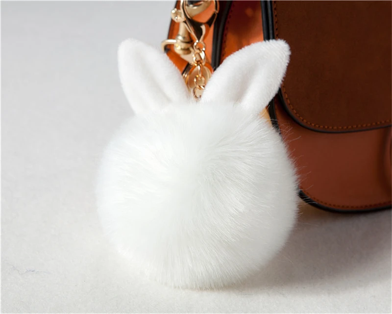 2017 Fur Pom Pom Keychain Fake Rabbit fur ball key chain porte clef pompom de fourrure pompon Bag Charms bunny keychain Keyring 34