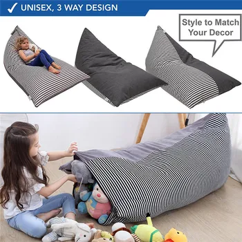 

Stuffed Animal Storage Bean Bag Chair Extra Large Canvas Pouch Stripe Chair Sofa