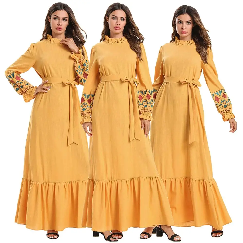 Женское мусульманское платье Abaya Элегантное повседневное длинное с принтом