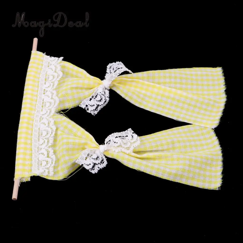 Dollhouse Miniatures Cute Lattice and Lace Pink Cotton Curtain for 1/12 Scale Dolls House Bedroom Furniture Decor Acc 3Colors