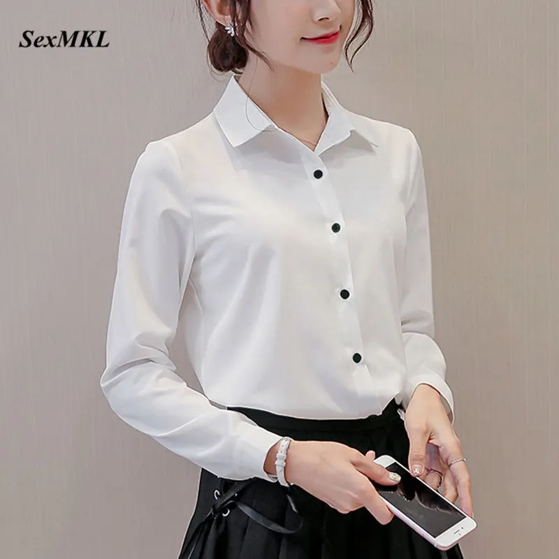 

SEXMKL Female Top Blusas Autumn Chiffon Blouse 2019 Office Ladies White Shirts Women Blouses Korean Long Sleeve Casual Shirt