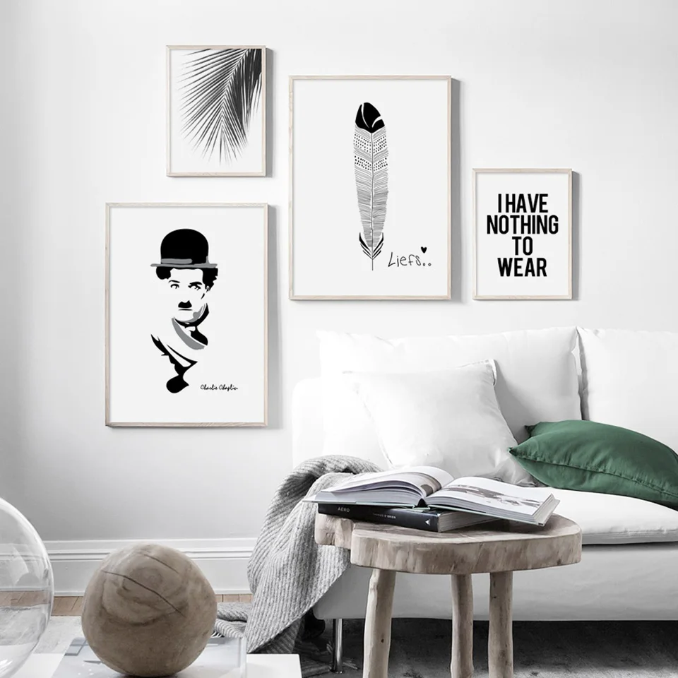 Картина на холсте, домашний декор, нордическое черное белое сердце, пальмовый лист, перо, картины, печать на стену, художественный плакат для гостиной, модульная