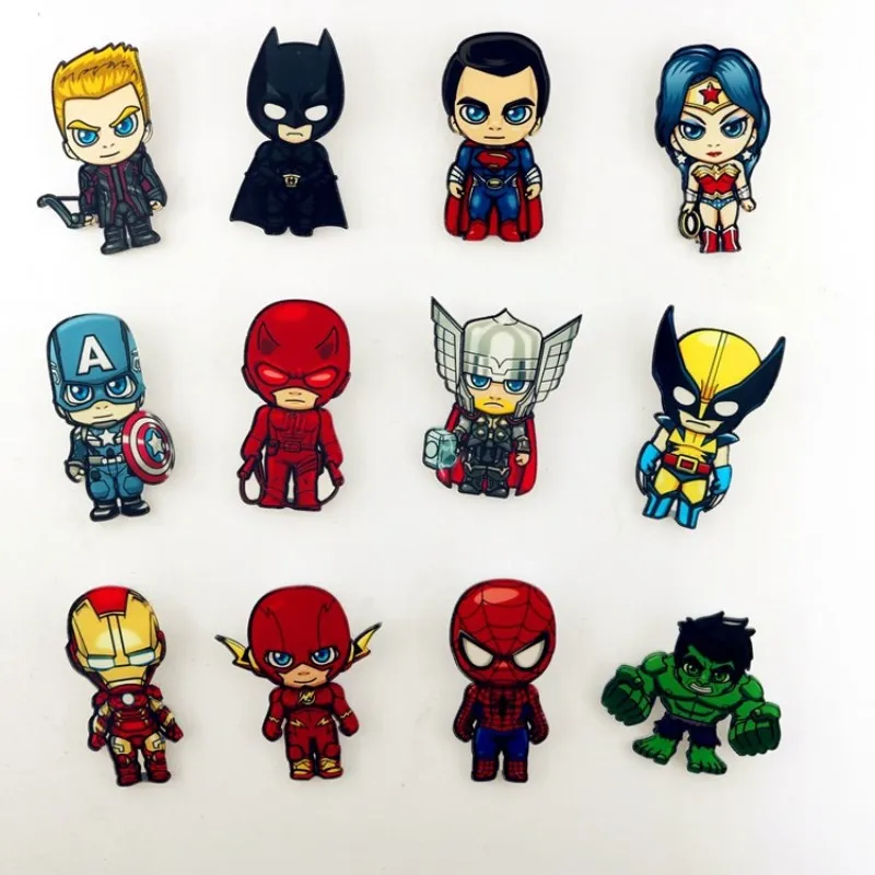 

1pcs Superhero Badges Deadpool Spiderman Wonder Woman Superman Batman Acrylic Brooches with pin Harley Quinn Badge Brooches