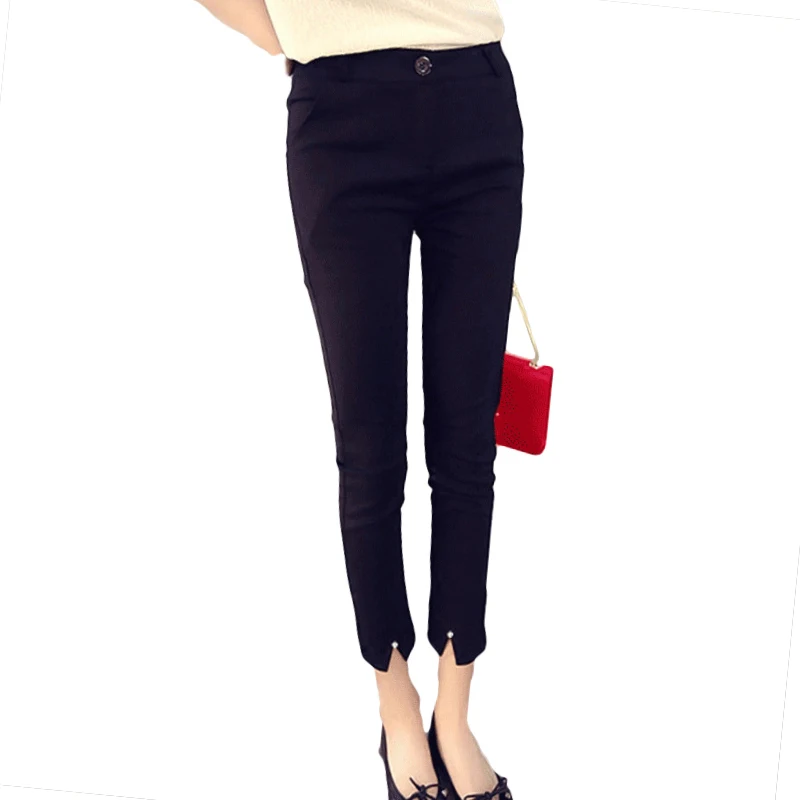 

South Korea new 2018 casual black nine pants women summer slim feet pant fashion women's high waist pants pantalon femme JK003