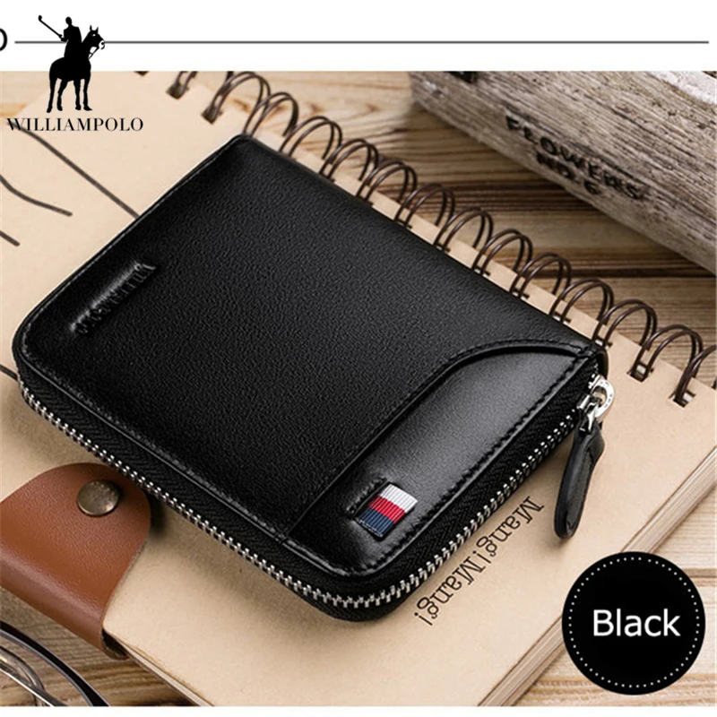 

Williampolo Hot Sale Fashion Genuine Leather Men Wallet Zipper Design Small Coin Purse Card Holder Wallet Minimalist PL283
