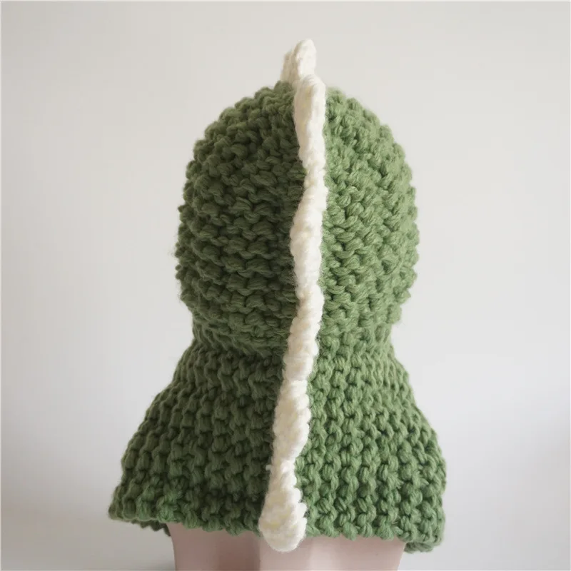 Kid Handmade Dinosaur Hat Children Eleka Knitted Cap Boy Girl Neckchief Tubular Scarf 3 Buttons Loop Shawl and Beanie_voghion.com