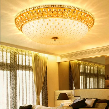 

American Modern Crystal Ceiling Lights Fixture LED Gold Ceiling Lamps European Round Dining Bed Living Room Home Indoor Lighting