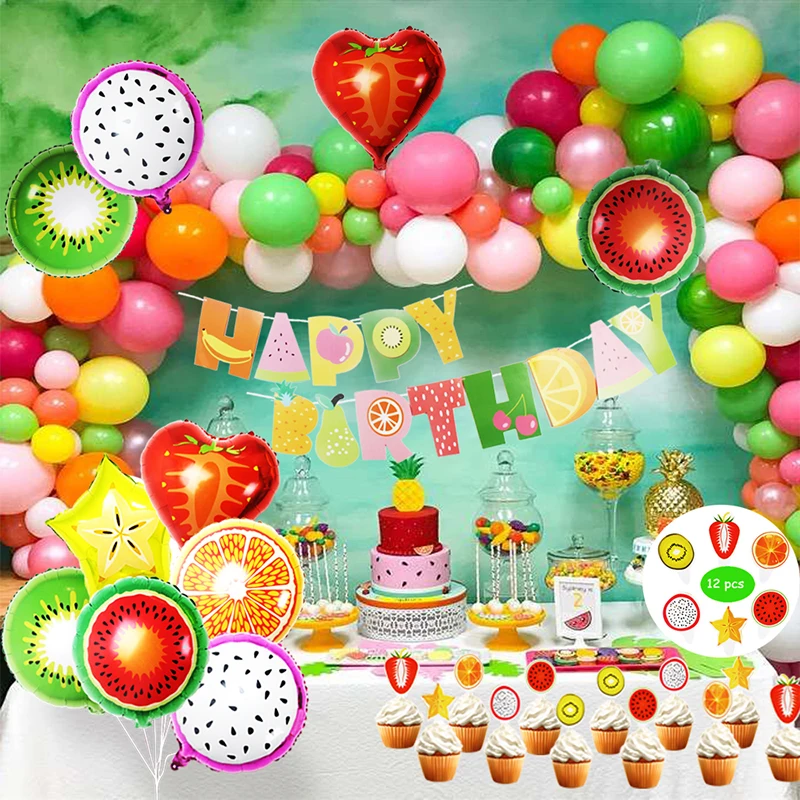 Тематические вечерние украшения с фруктами баннер с днем рождения воздушные шары из фольги с фруктами топперы для украшения дня рождения детей Luau
