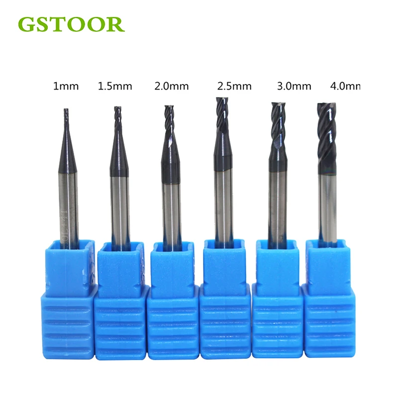 

1MM 1.5MM 2MM 2.5MM 3MM 4MM 5MM 6MM 2F 3F 4F HRC50 milling cutter Tungsten carbide Flat End Mills NC Router Bits endmill