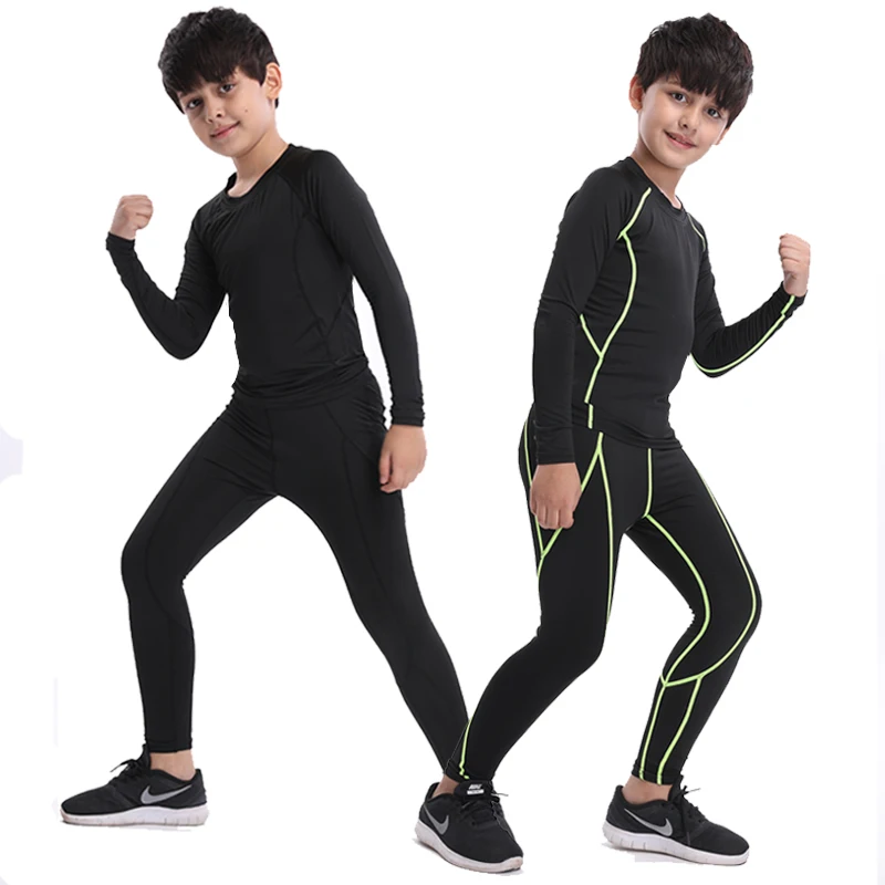 

Winter warm Kids men compression running sets sports pants shirts survetement football youth thermal leggings with velvet tights
