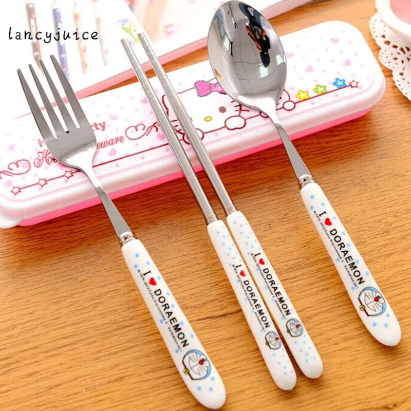 

Spoon Fork Chopsticks Three-Piece Portable Tableware Sets Bento Lunch Box Tableware Kitchen Tools