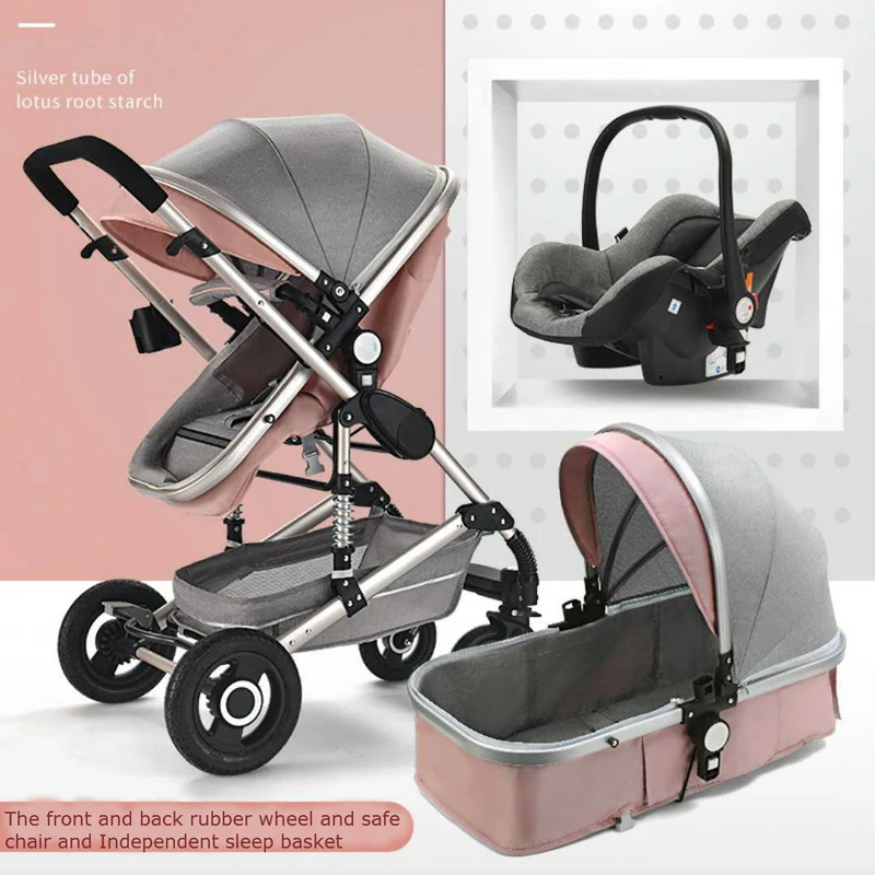 

Baby Stroller 3 in 1 High Landscape Pram foldable pushchair Car Seat Can sit and lie Baby carriage Babies Sleeping basket