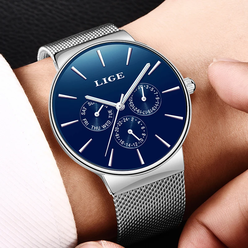 

LIGE Mens Watches Top Luxury Brand Men Casual Fashion Full Steel Quartz Watch Men Sports Waterproof Watch Hour Relogio Masculino