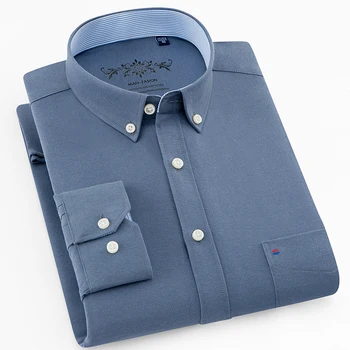 

New quality Button down collar long sleeve oxford comfortable easy care men business solid plain causal shirts with chest pocket