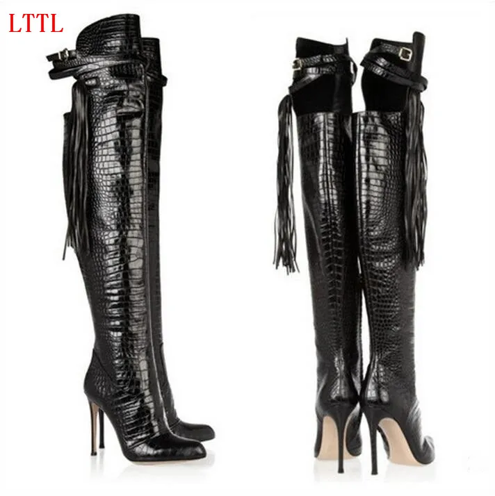 fringe high heel boots