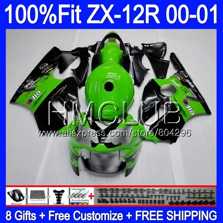 

Injection For KAWASAKI NINJA ZX1200 C ZX 12R 00 01 47HM.5 ZX 12 R 1200CC ZX12R 00 01 ZX-12R 2000 2001 Stock green Fairing kit