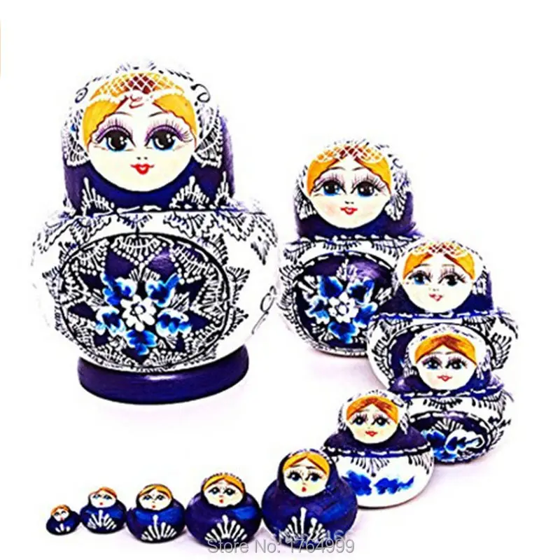10 unid/set muñecas rusas de madera trenzadas Rusia muñecas Matryoshka tradicional Matrioska juguete navidad regalo Juguetes 15 cm