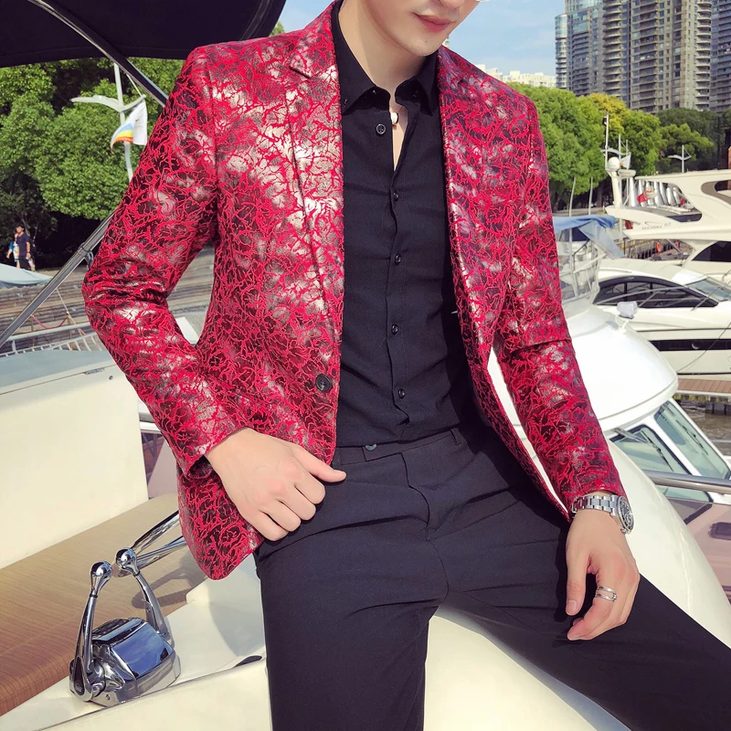 Aliexpress.com : Buy Red Mens Blazers Printed Stage Clothes for Singers ...