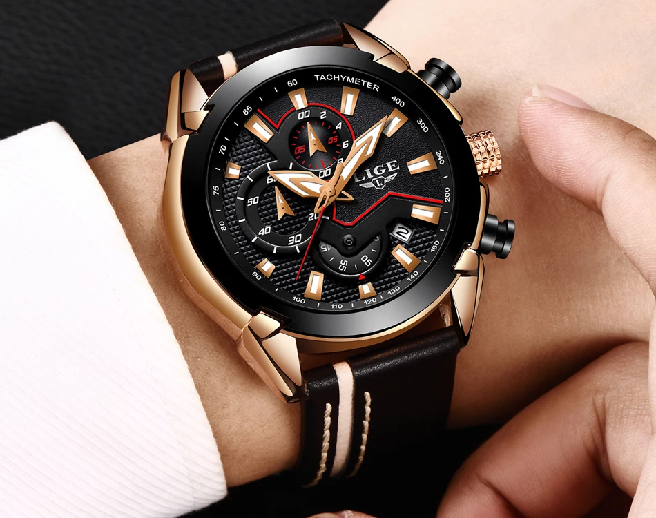 2018 Новый LIGE Дизайн модный бренд часы мужские кожаные спортивные Дата хронограф кварцевые часы мужские подарки часы Relogio Masculino