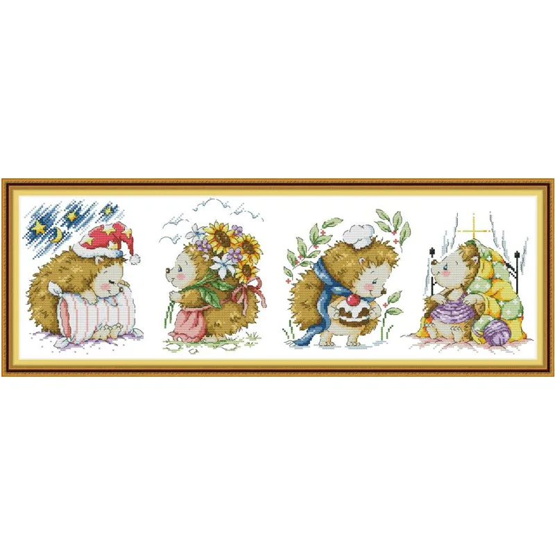 Cross Stitch Kit Embroidery Needlework Chinese Cross Stitch Happy little hedgehog cross stitch Printed Cross Stitch Home Decor