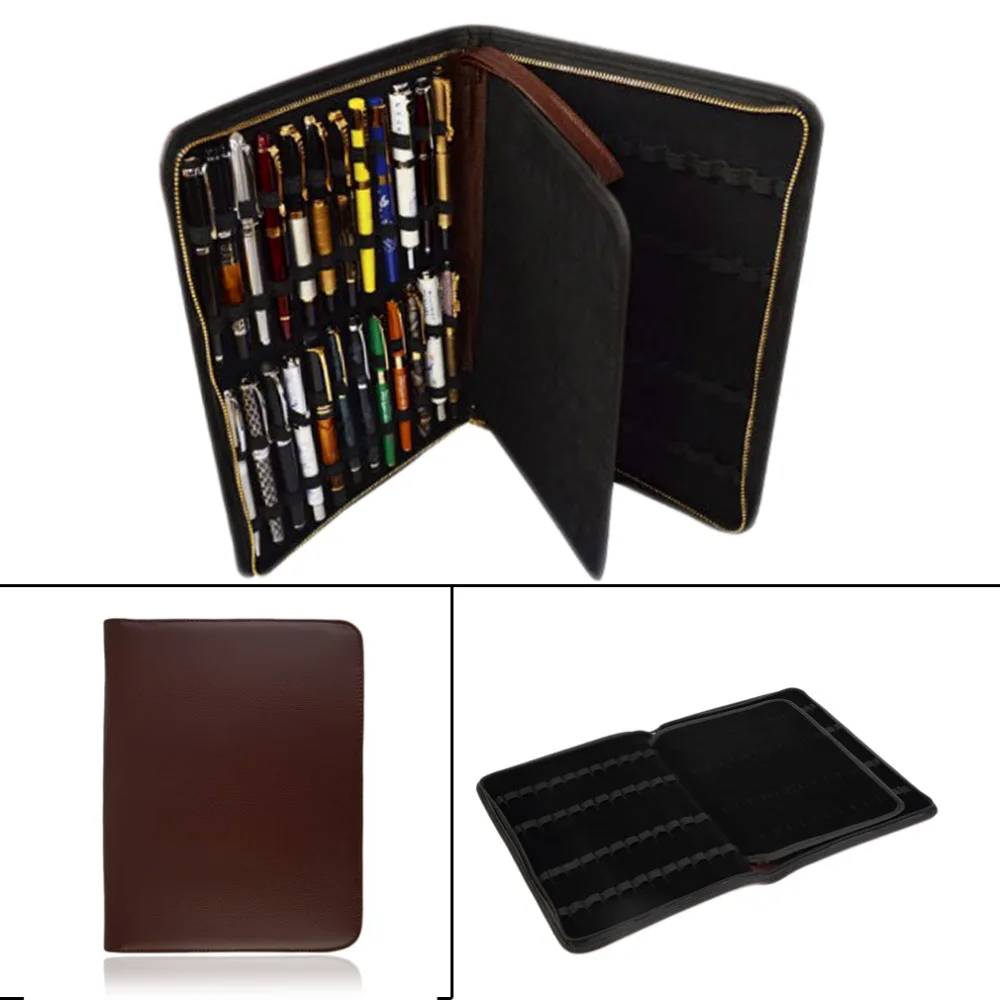 Pen Holder Storage Bag Roller Ball Pen Large PU Leather 48 Fountain