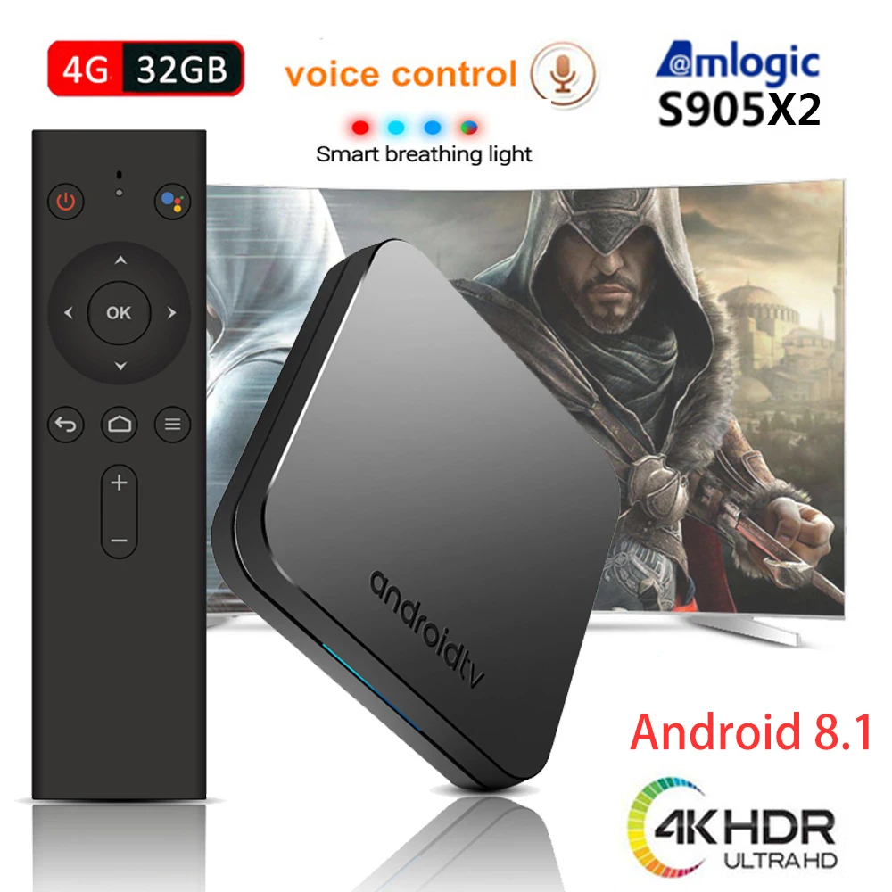 MECOOL KM9 SMART ТВ коробка Android 8,1 Amlogic S905X2 4 Гб DDR4 32 GB Голос Управление BT4.1 DualWifi Smart дыхание свет Декодер каналов кабельного телевидения