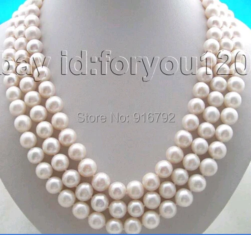 

Wholesale >>17-19" 3rows Natural 11mm Round White Pearl Necklace