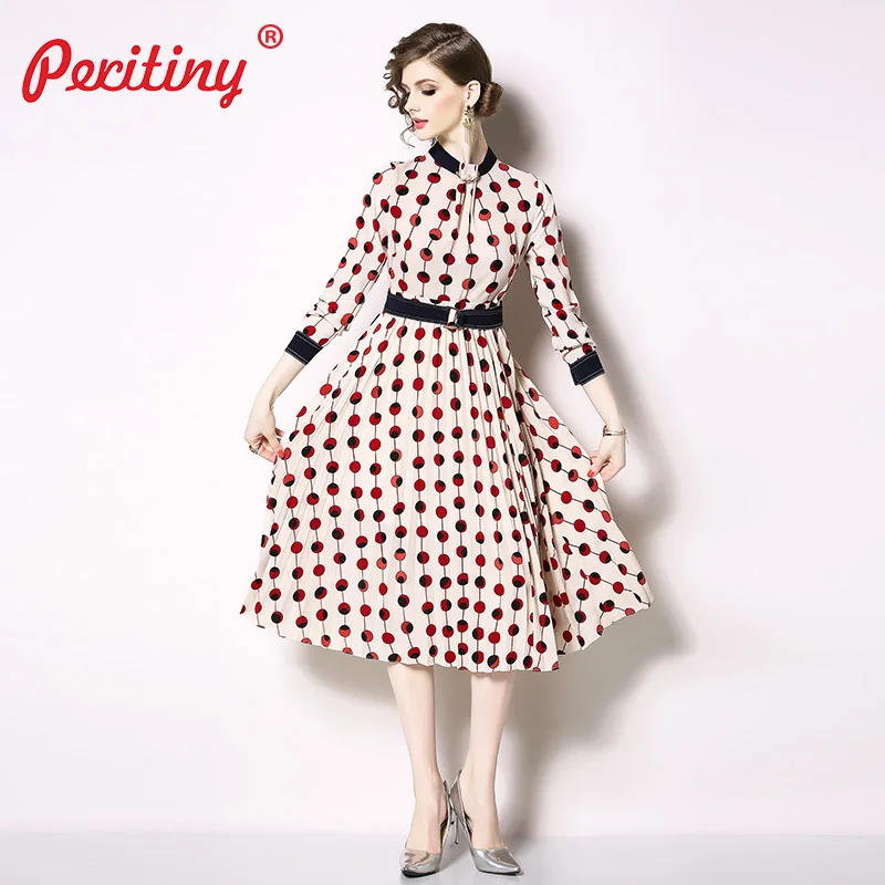 

Peritiny Polka Dot Dress Chiffon 2019 Spring Summer Dress Women Tunic Casual Dresses Knee Length Long Sleeve Vestidos Party